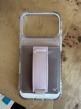 Pink and Brown Leather Phone Card Holder with Strap